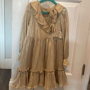 Janie and Jack Gold Plisse Dress and matching bow headband - size 5